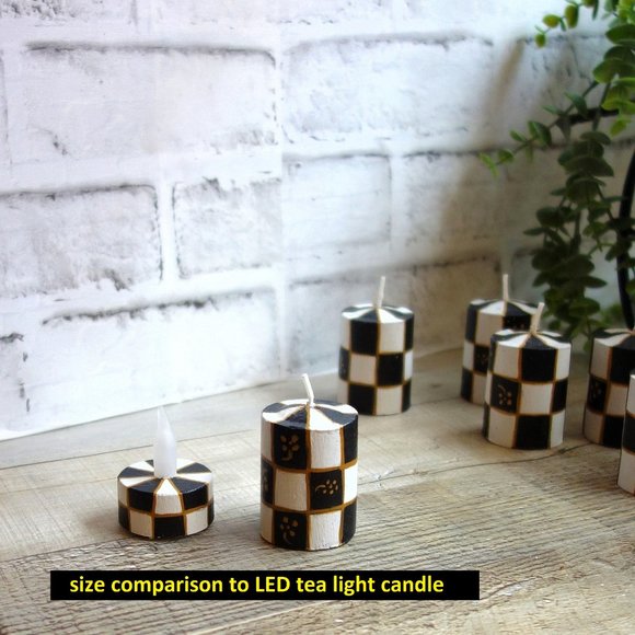 Courtly Whimsy Candle Black White Check Tall Tealight Candle Checked Votive - Picture 5 of 7
